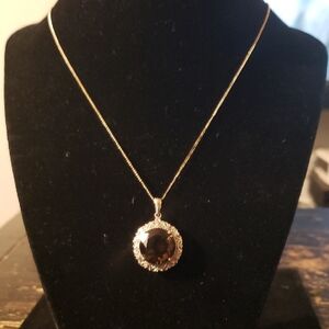 Elegant Smokey Quarts Pendant Necklace 925 Silver Chain .